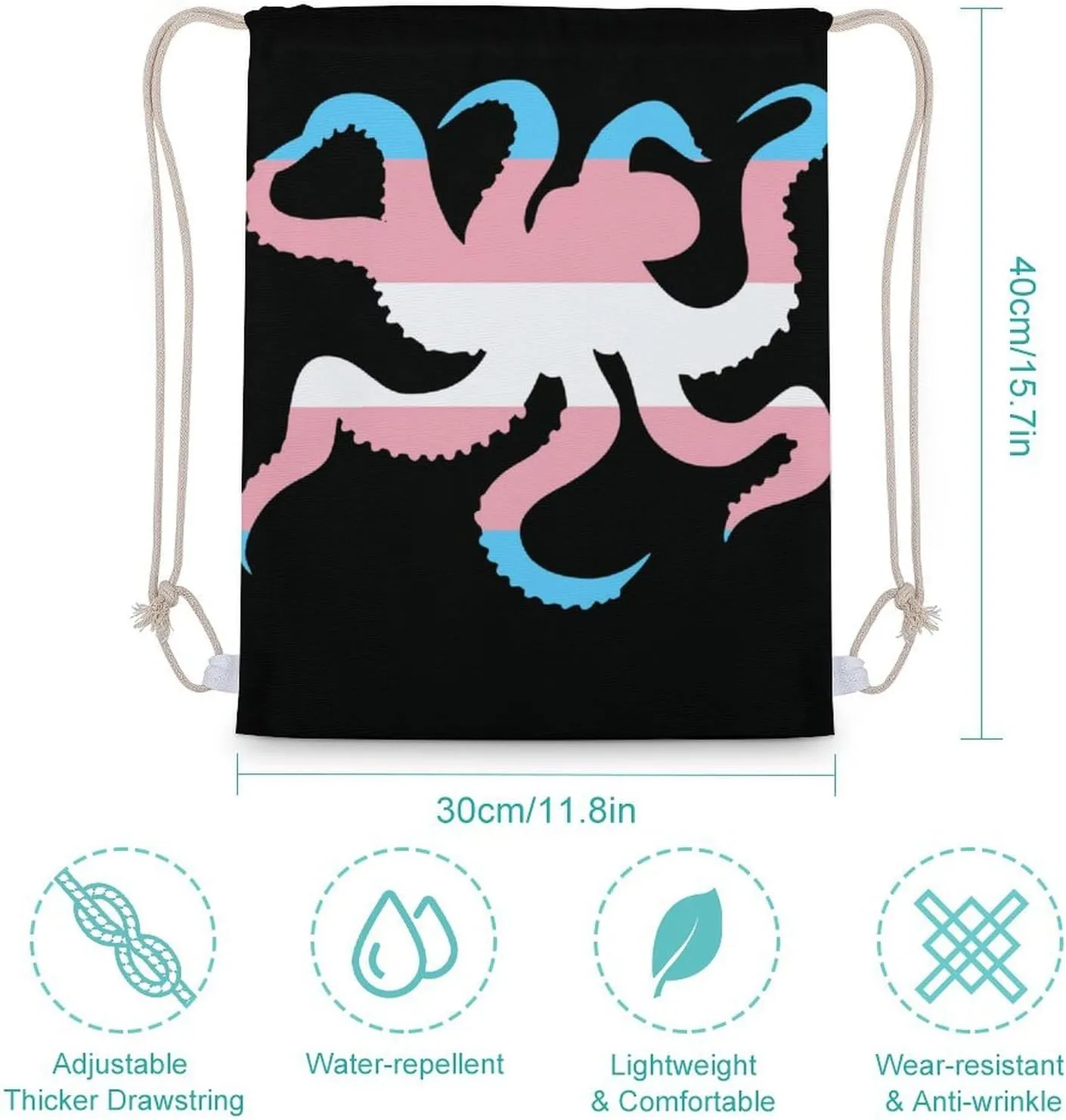 Transgender Octopuses Tentacles Unisex Backpack Casual Daypacks Canvas Bag for Camping Hiking Travel 30x40cm