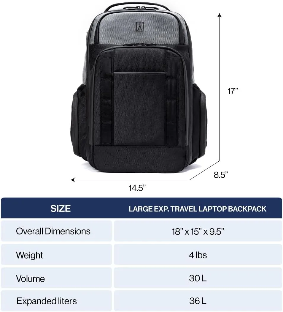 Travelpro Altitude Large Expandable Travel Laptop Backpack 30-36L, 16 Inch Laptop, Water Resistant, Work, Business, Men and Women, Aviator Navy
