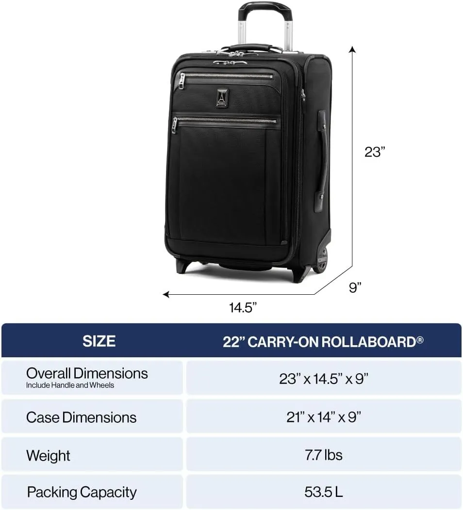 Travelpro Platinum Elite Softside Expandable Carry on Luggage, 2 Wheel Upright Suitcase, USB Port, Men and Women, True Navy, Carry On 22-Inch