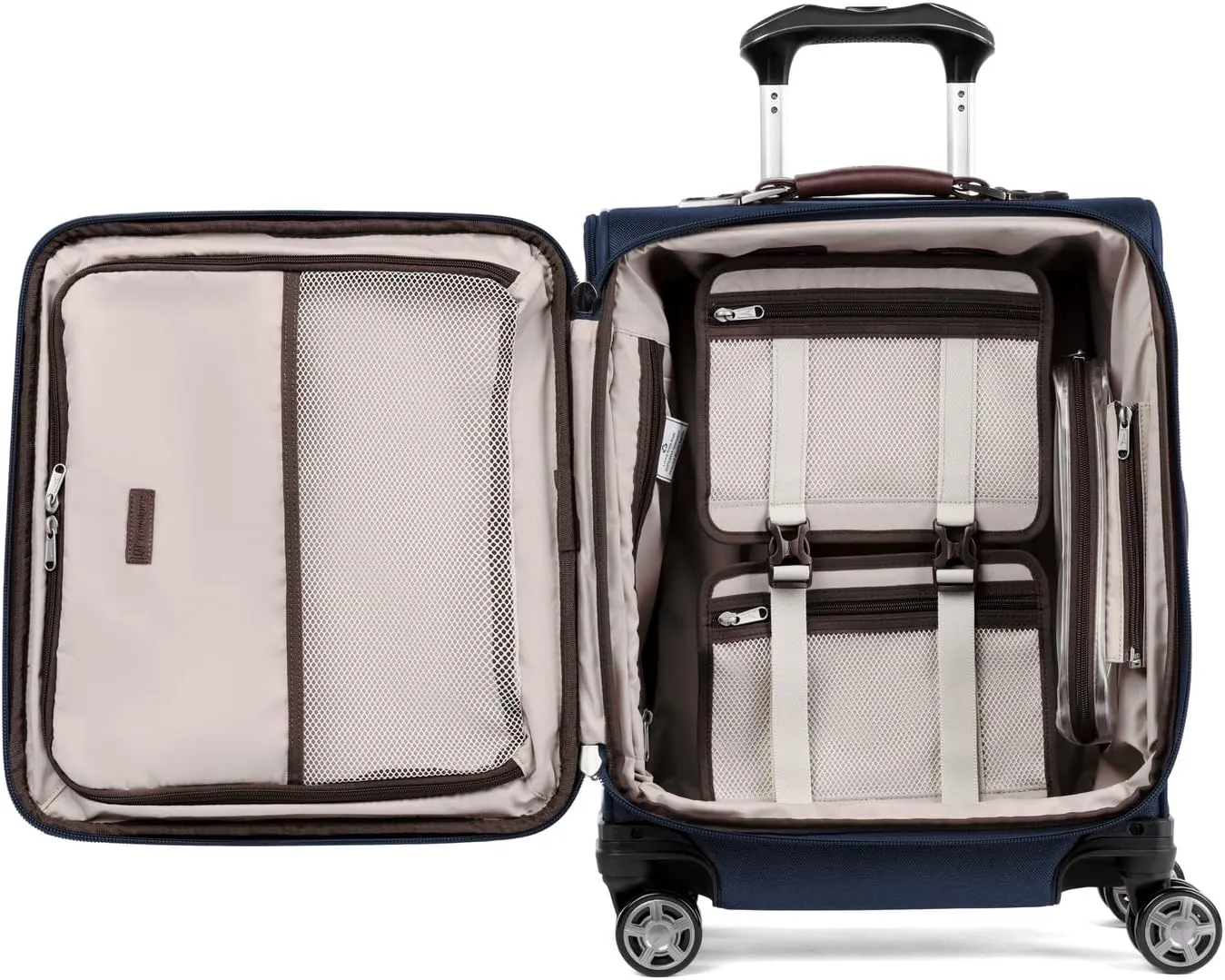 Travelpro Platinum Elite Softside Expandable Carry on Luggage, 8 Wheel Spinner Suitcase, USB Port, Men and Women, International, True Navy, Carry On 19-Inch
