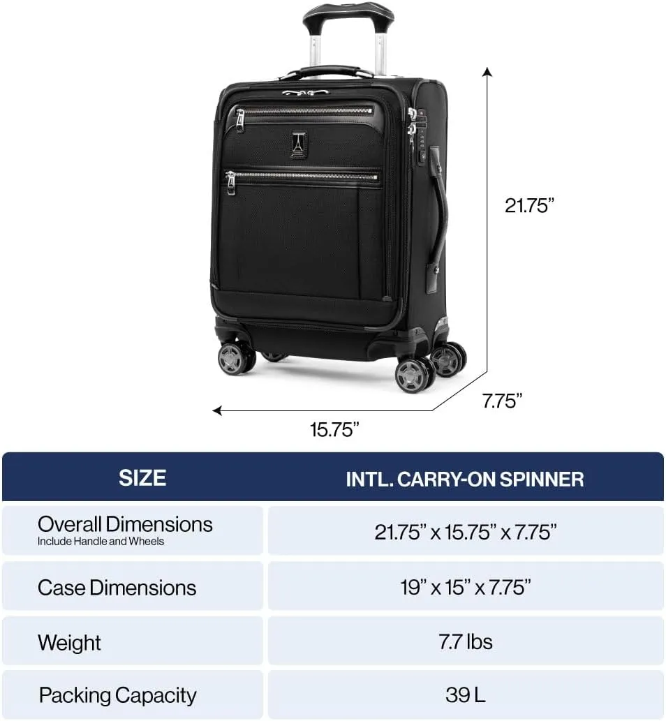 Travelpro Platinum Elite Softside Expandable Carry on Luggage, 8 Wheel Spinner Suitcase, USB Port, Men and Women, International, True Navy, Carry On 19-Inch