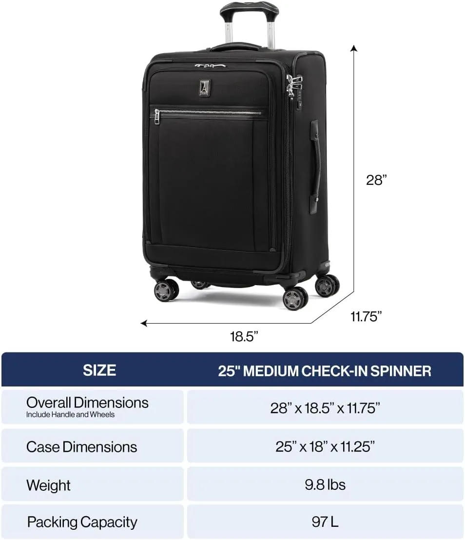 Travelpro Platinum Elite Softside Expandable Checked Luggage, 8 Wheel Spinner Suitcase, TSA Lock, Men and Women, True Navy Blue, Checked Medium 25-Inch