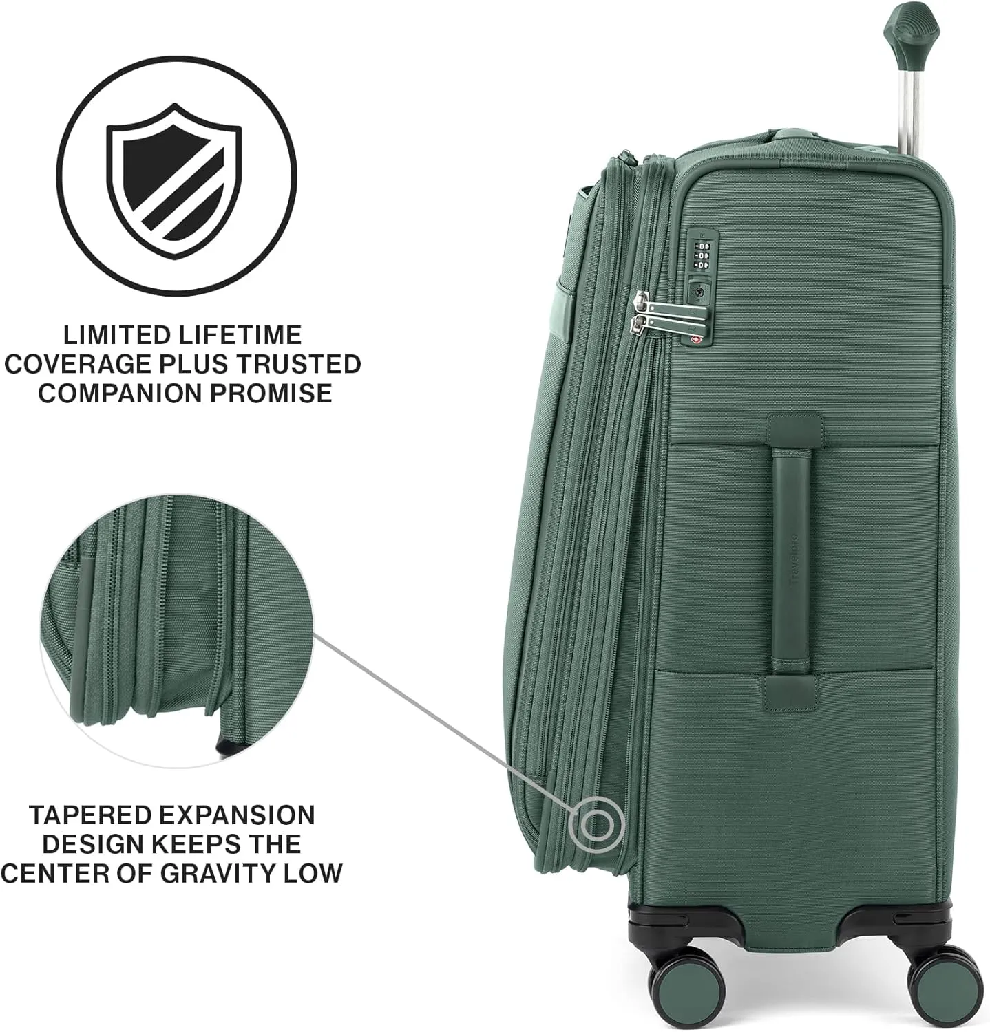 Travelpro VersaPack  Lightweight Softside Expandable Checked Luggage, 8 Spinner Suitcase, TSA Lock, Men and Women, Checked Medium 25-Inch, Desert Sage Green