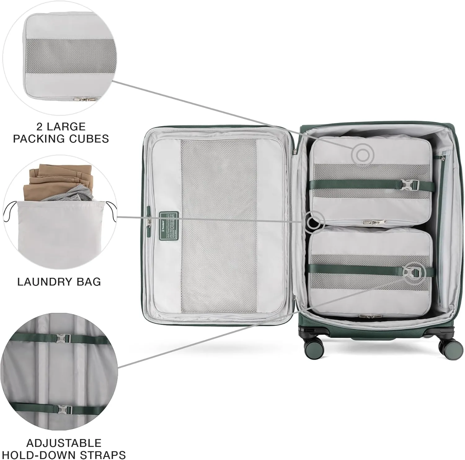 Travelpro VersaPack  Lightweight Softside Expandable Checked Luggage, 8 Spinner Suitcase, TSA Lock, Men and Women, Checked Medium 25-Inch, Desert Sage Green