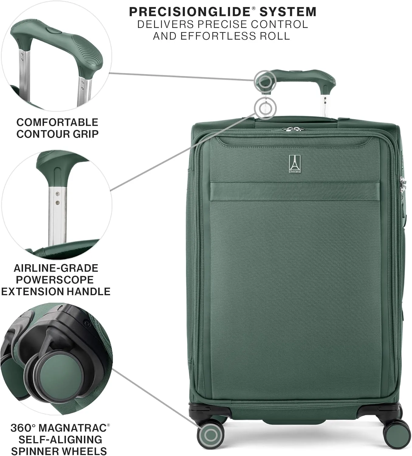 Travelpro VersaPack  Lightweight Softside Expandable Checked Luggage, 8 Spinner Suitcase, TSA Lock, Men and Women, Checked Medium 25-Inch, Desert Sage Green
