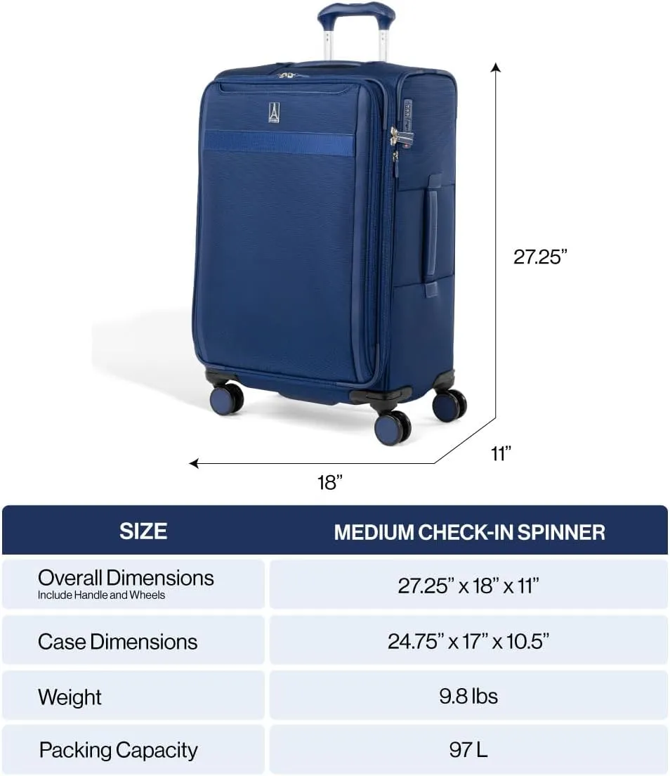 Travelpro VersaPack  Lightweight Softside Expandable Checked Luggage, 8 Spinner Suitcase, TSA Lock, Men and Women, Checked Medium 25-Inch, Desert Sage Green