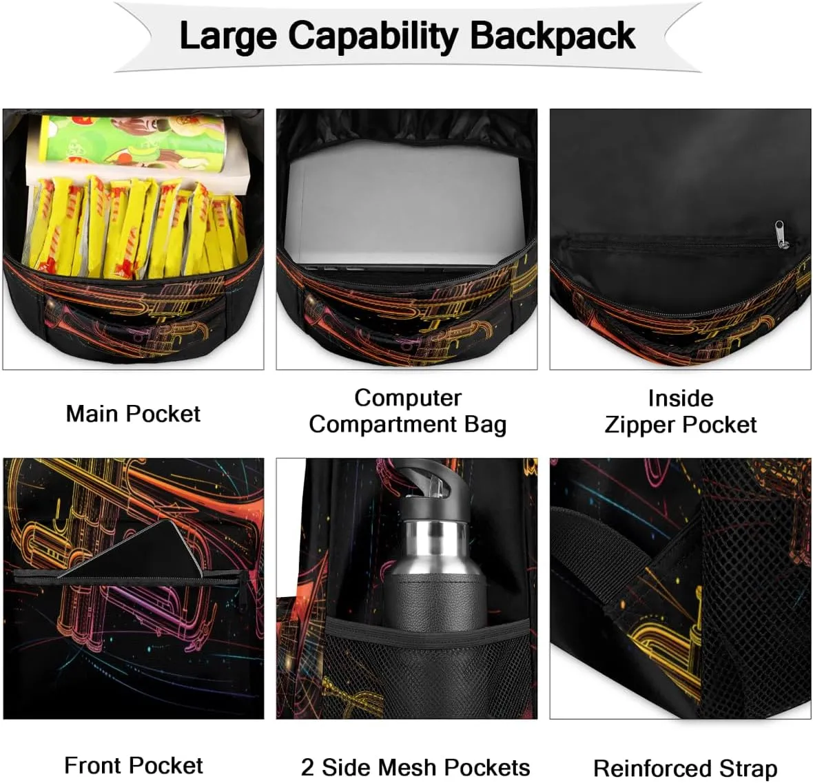 TropicalLife Trumpet 18 Inch Travel Laptop Backpack for Women Men Large Business Travel Rucksack Waterproof Casual Daypack