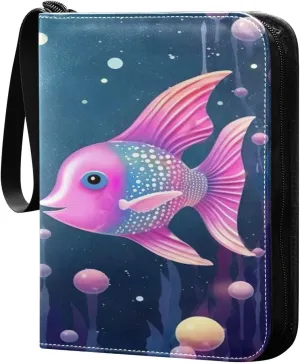 Two Colorful Fish Collectible Trading Card Albums,4-Pocket Card Binder with 50 Removable Sleeves with Zipper Game Card Collection Binder Album Holder