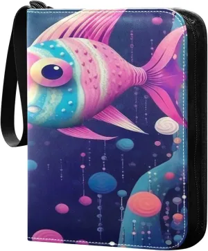 Two Colorful Fish Collectible Trading Card Albums,4-Pocket Card Binder with 50 Removable Sleeves with Zipper Game Card Collection Binder Album Holder
