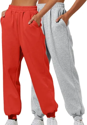 Two-Piece Sweatpants for Women Casual Baggy Stretch High Waisted Jogger Pants Fashionable Solid Straight Leg Pants