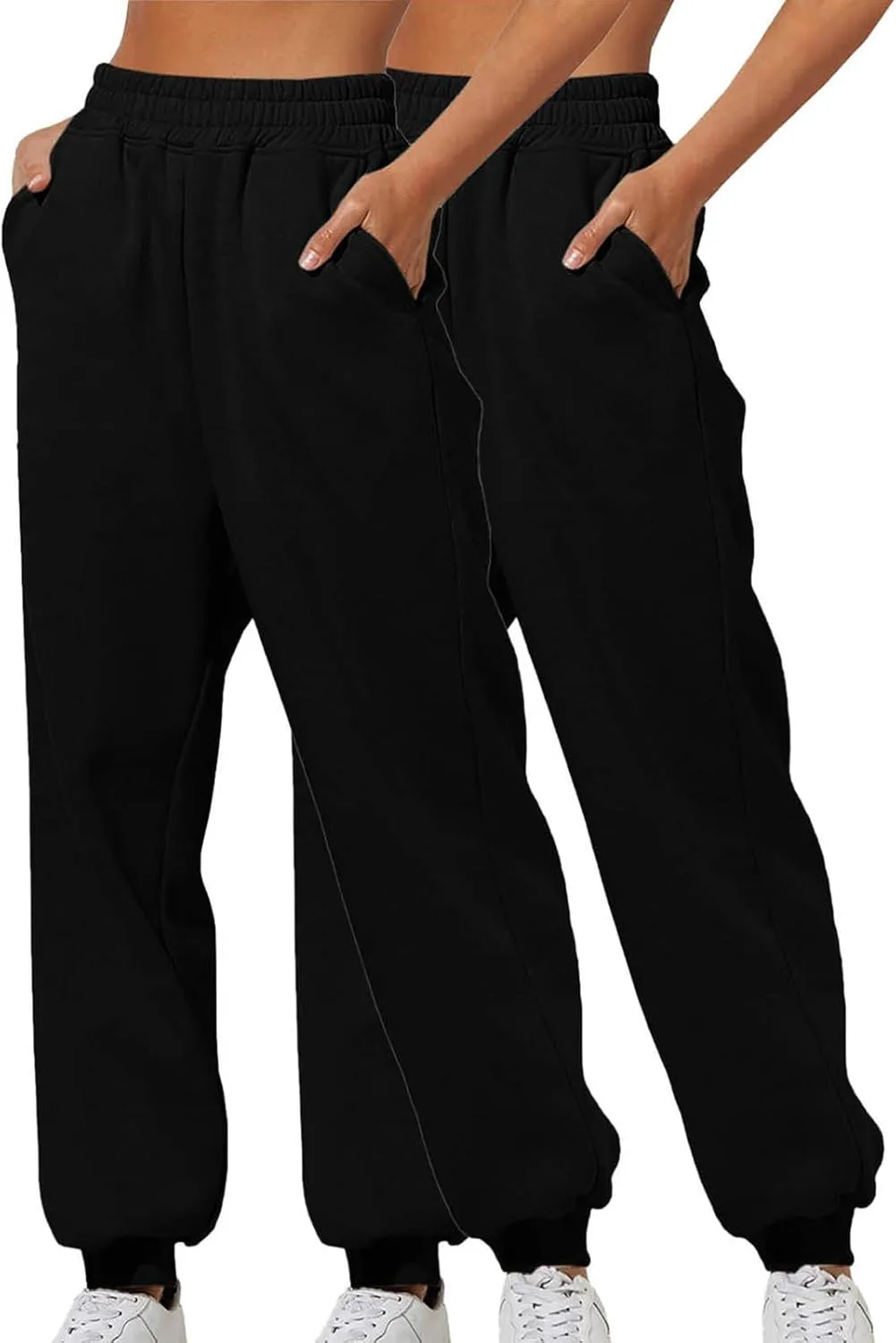 Two-Piece Sweatpants for Women Casual Baggy Stretch High Waisted Jogger Pants Fashionable Solid Straight Leg Pants