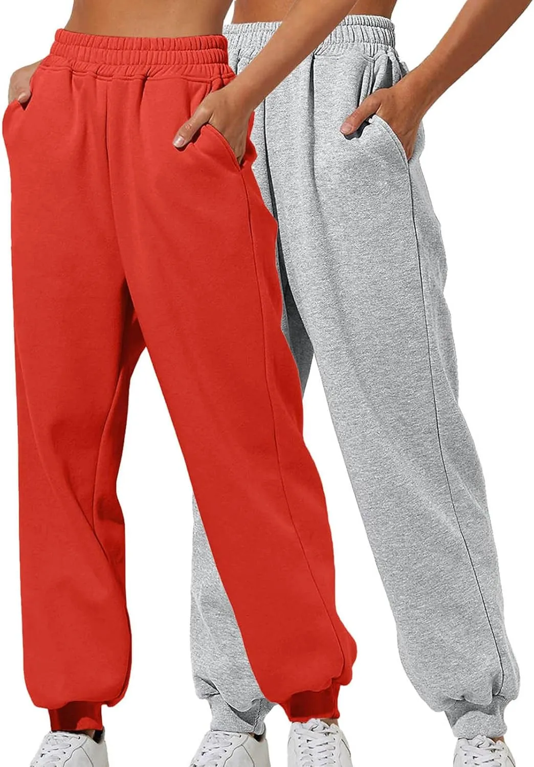 Two-Piece Sweatpants for Women Casual Baggy Stretch High Waisted Jogger Pants Fashionable Solid Straight Leg Pants