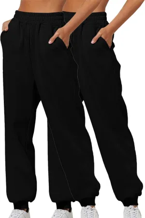 Two-Piece Sweatpants for Women Casual Baggy Stretch High Waisted Jogger Pants Fashionable Solid Straight Leg Pants