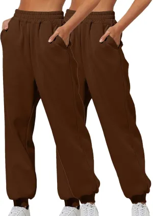 Two-Piece Sweatpants for Women Casual Baggy Stretch High Waisted Jogger Pants Fashionable Solid Straight Leg Pants