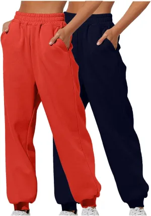 Two Pieces Sweat Pants for Womens Straight Legs Winter Sweatpants with Pockets Casual Joggers Pants Fall Outfits 2024