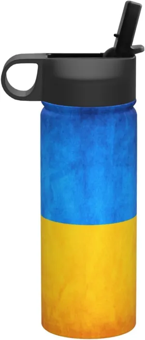 Ukrainian flag Print Flask Stainless Steel Water Bottle with Straw 18OZ FOR Outdoor Gym Commute