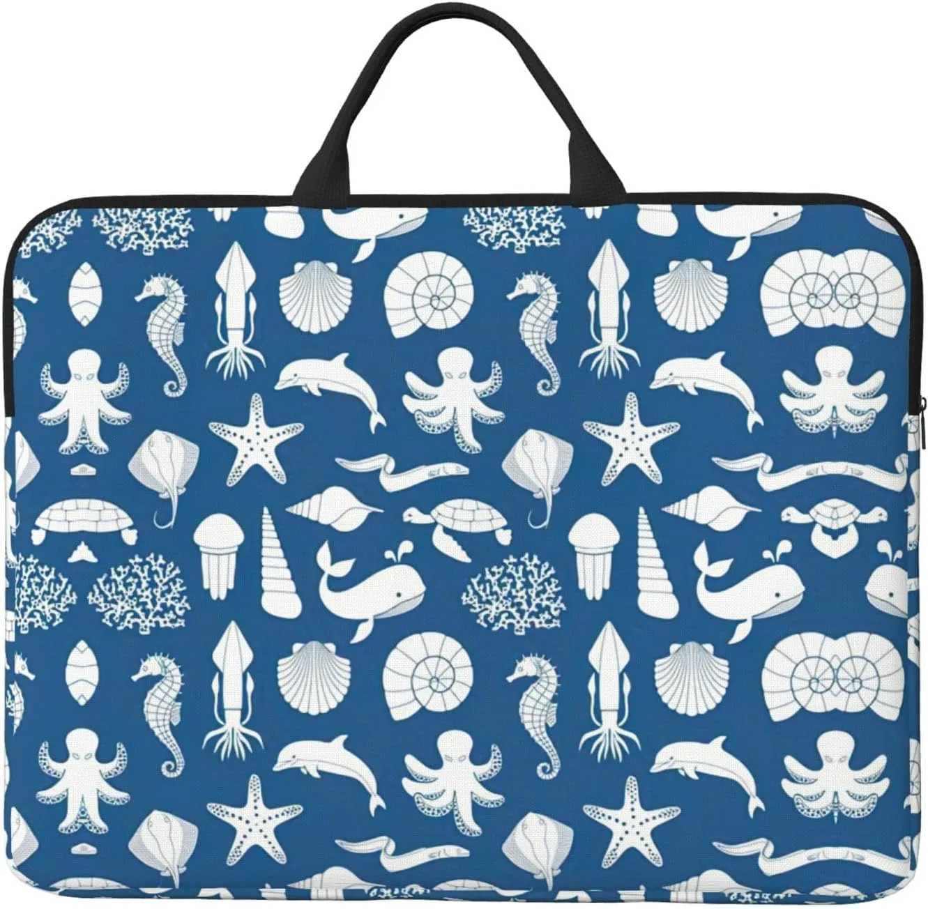 Underwater Marine Life 14in Laptop Case Sleeve Bag – Shoulder Messenger Briefcase Carrying Handle and Accessory Pocket