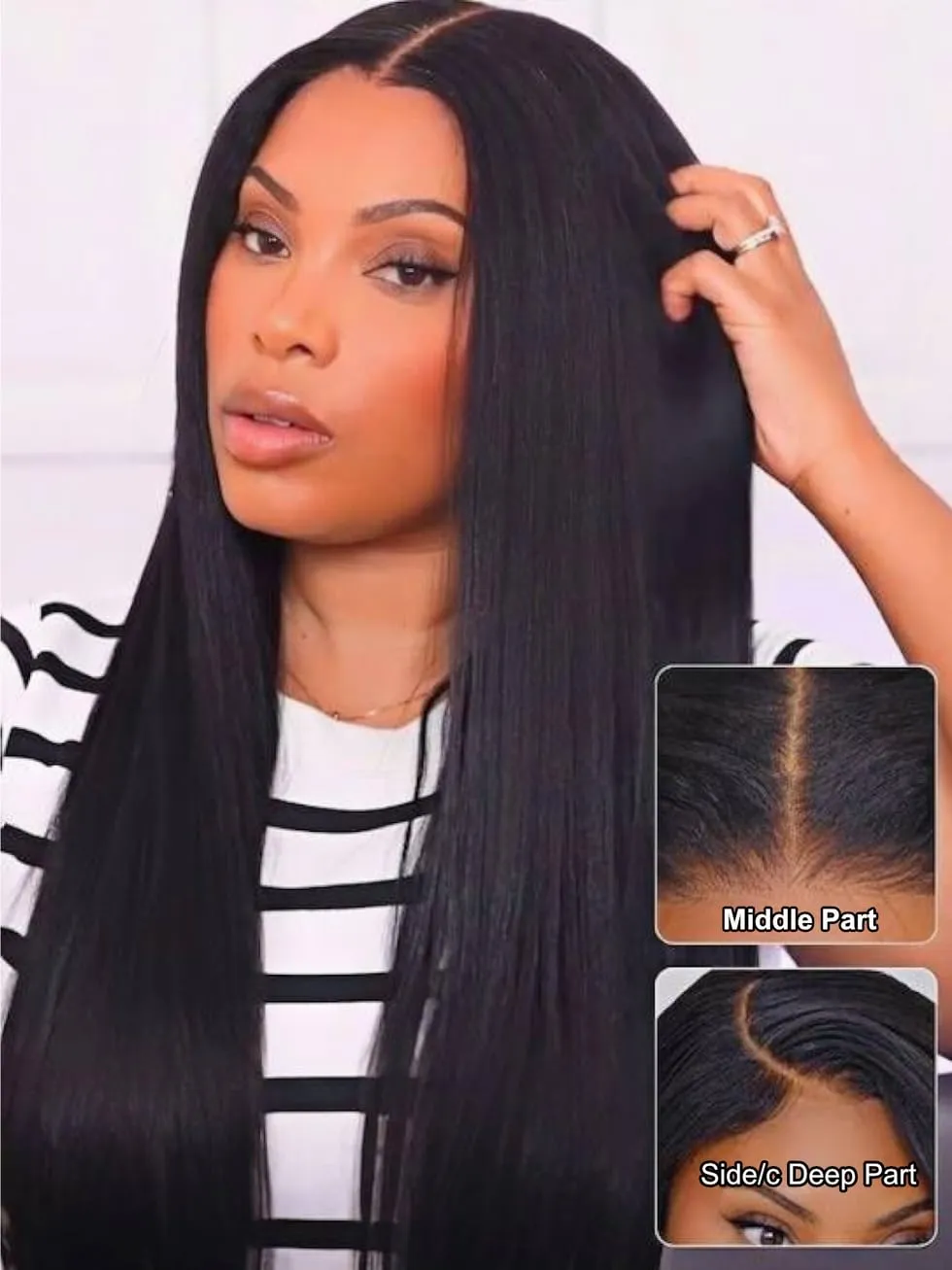 UNICE Bye Bye Knots Light Yaki Straight Glueless Wig Human Hair with Drawstring 7x5 Pre Cut HD Lace Front Wigs Pre Plucked Bleached Knots Pre Everything Put on and Go Wig Natural Hairline 16 inch