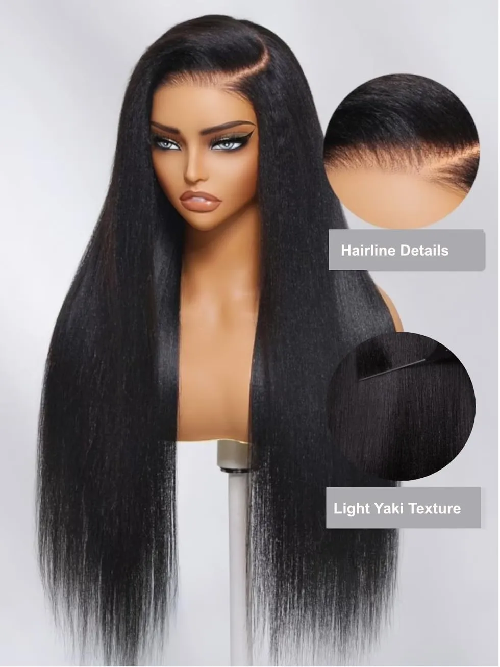 UNICE Bye Bye Knots Light Yaki Straight Glueless Wig Human Hair with Drawstring 7x5 Pre Cut HD Lace Front Wigs Pre Plucked Bleached Knots Pre Everything Put on and Go Wig Natural Hairline 16 inch