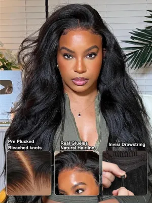 UNICE Bye Bye Knots Light Yaki Straight Glueless Wig Human Hair with Drawstring 7x5 Pre Cut HD Lace Front Wigs Pre Plucked Bleached Knots Pre Everything Put on and Go Wig Natural Hairline 16 inch