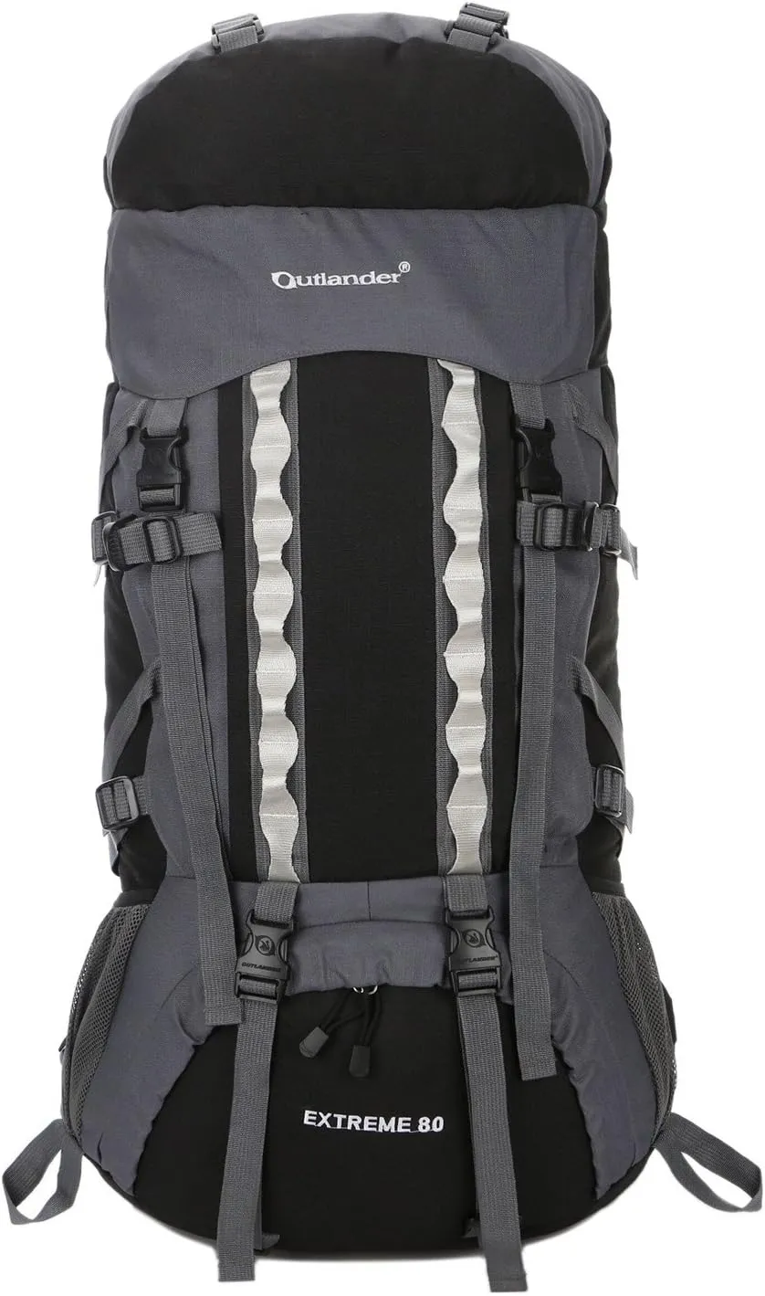 UNISTRENGH 80L Internal Frame Backpacks Outdoor Nylon Hiking Backpack Water-resistant Trekking Bag with Rain Cover for Camping Mountaineering Traveling (Black)