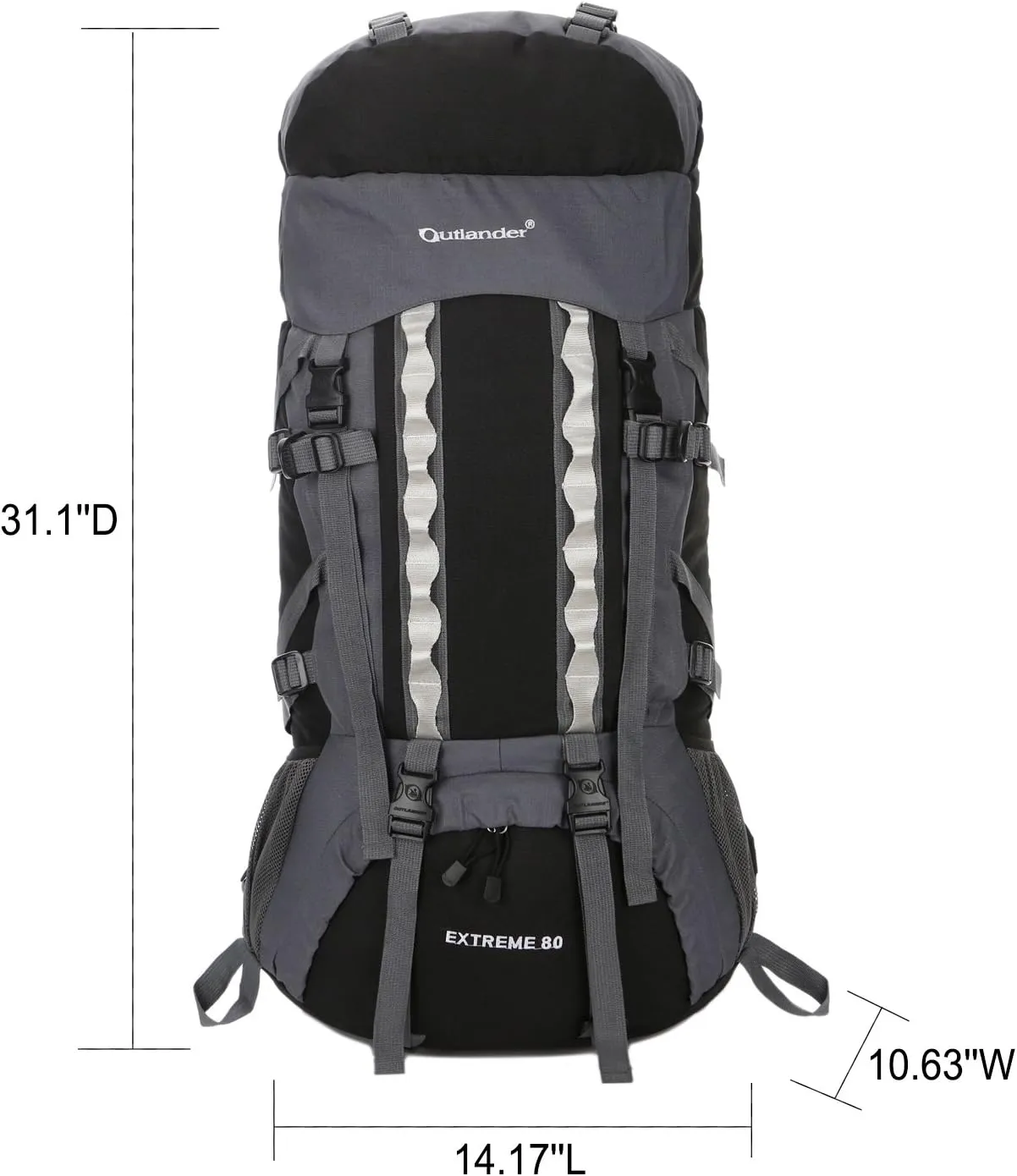UNISTRENGH 80L Internal Frame Backpacks Outdoor Nylon Hiking Backpack Water-resistant Trekking Bag with Rain Cover for Camping Mountaineering Traveling (Black)