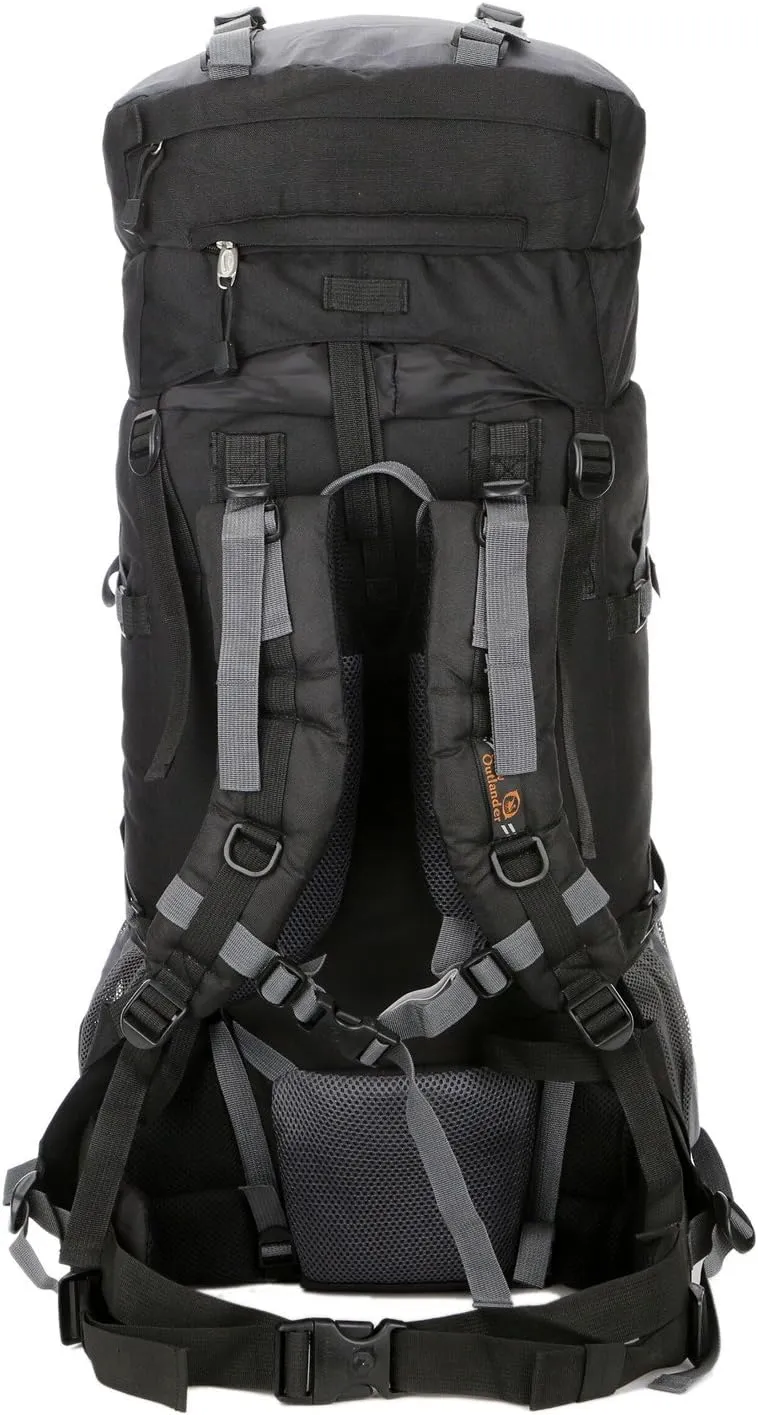 UNISTRENGH 80L Internal Frame Backpacks Outdoor Nylon Hiking Backpack Water-resistant Trekking Bag with Rain Cover for Camping Mountaineering Traveling (Black)
