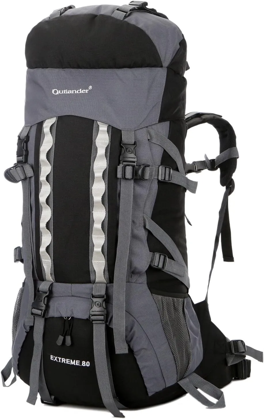 UNISTRENGH 80L Internal Frame Backpacks Outdoor Nylon Hiking Backpack Water-resistant Trekking Bag with Rain Cover for Camping Mountaineering Traveling (Black)