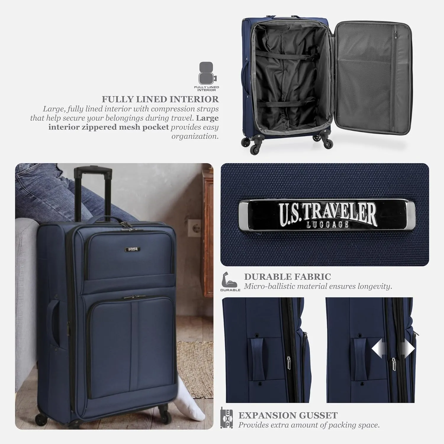 U.S. TRAVELER Anzio Softside Expandable Spinner Luggage, Burgundy, 3-Piece Set (22/26/30)