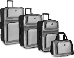 U.S. Traveler New Yorker Lightweight Softside Expandable Travel Rolling Luggage, Grey, 4-Piece Set (15/21/25/29)