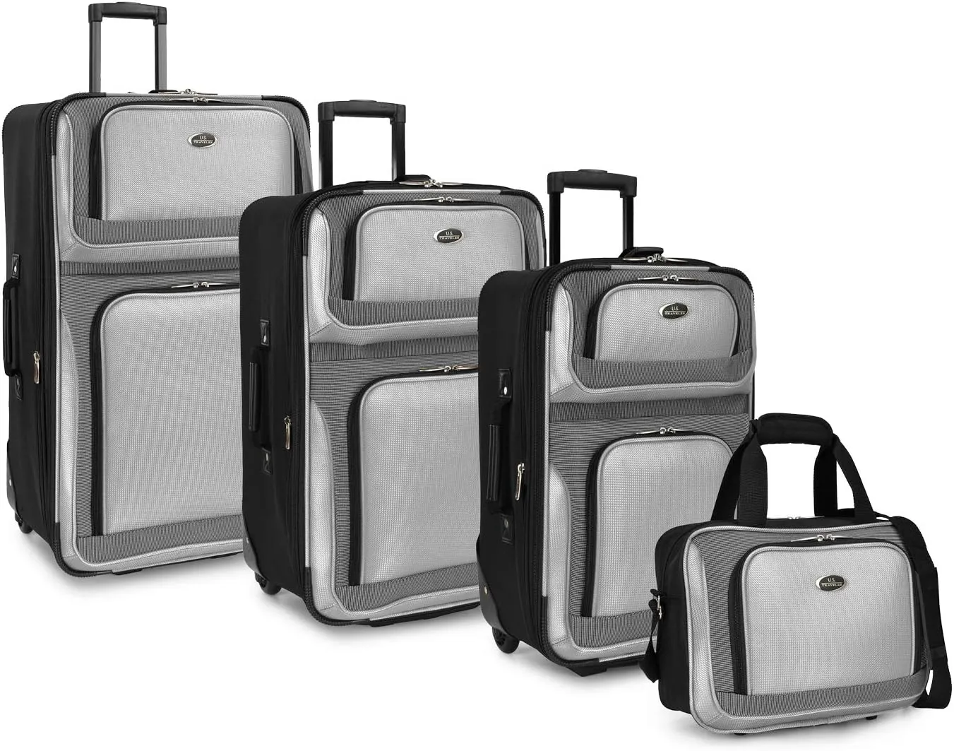 U.S. Traveler New Yorker Lightweight Softside Expandable Travel Rolling Luggage, Grey, 4-Piece Set (15/21/25/29)