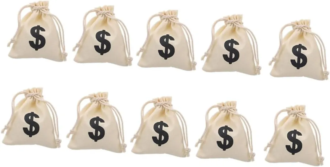 UTHCLO 10Pcs Letter Pattern Drawstring present Pouch Canvas Bags for Party Favors Birthday and Family Gatherings for Treats and Goodies