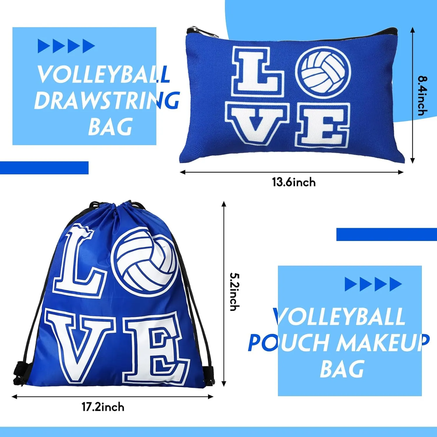 Vabean 8 Pcs Volleyball Accessories,Include Volleyball Arm Sleeves Knee Pads Sport Hair Scrunchies Sweat Band Drawstring Bag Cosmetic Bag Wrist Guard Knee Brace