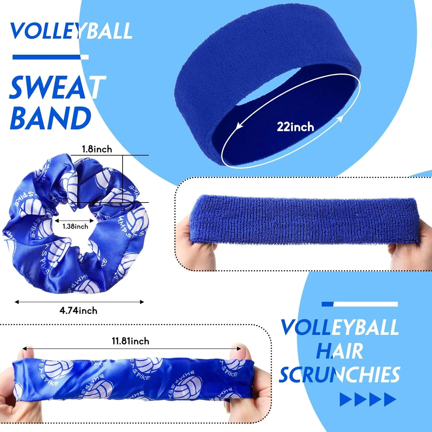 Vabean 8 Pcs Volleyball Accessories,Include Volleyball Arm Sleeves Knee Pads Sport Hair Scrunchies Sweat Band Drawstring Bag Cosmetic Bag Wrist Guard Knee Brace