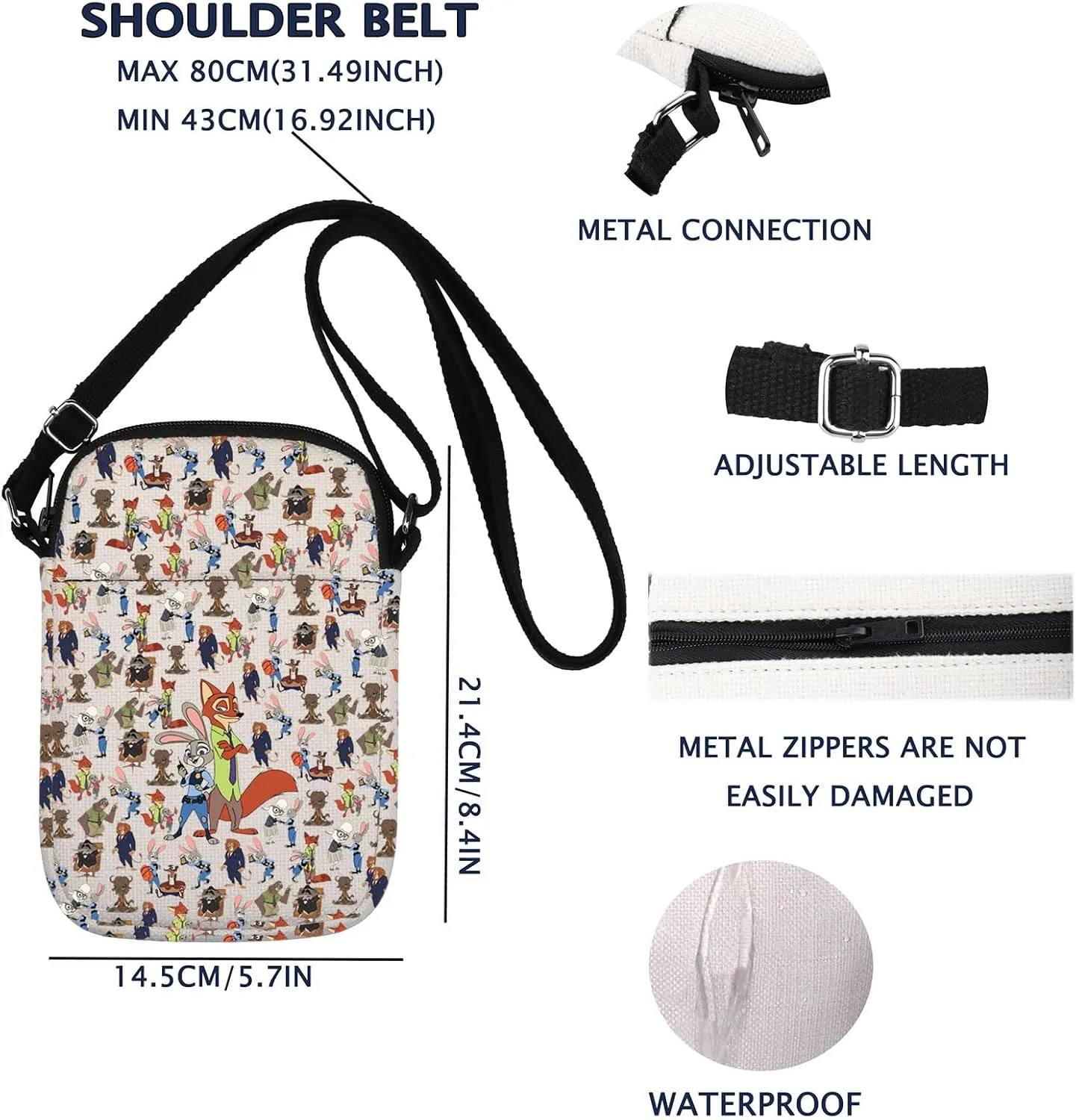 VAMSII Zoon Cartoon Movie Gift Movie Character Fans Gift Judy Hopps Nick Wilde Crossbody Bag