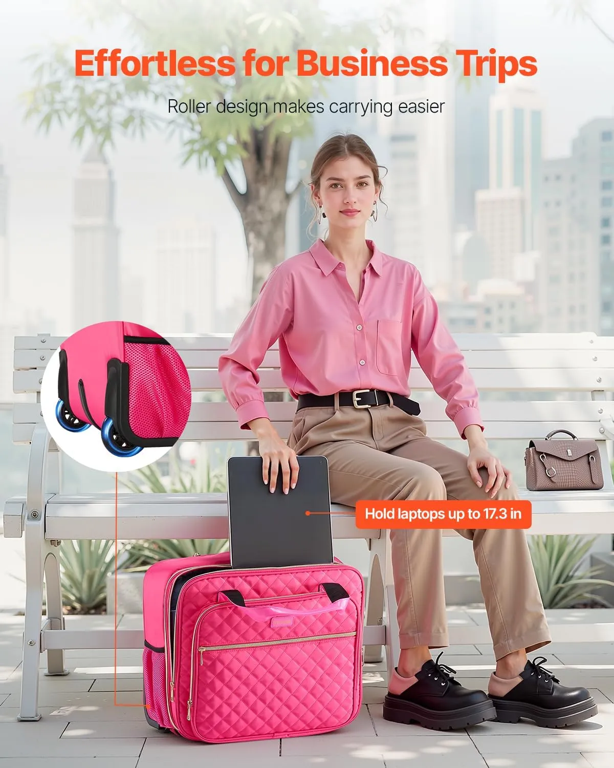 VEVOR Rolling laptop bag,Wheeled Briefcase, Roller Computer Tote Bag, Laptop Case for Work Travel Business Office, Women Men