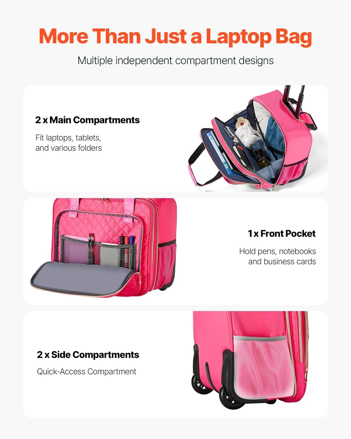 VEVOR Rolling laptop bag,Wheeled Briefcase, Roller Computer Tote Bag, Laptop Case for Work Travel Business Office, Women Men