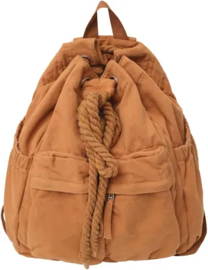 Vintage Canvas Backpack for Women Men Grunge Hippie Boho Drawstring Backpack College Bag Travel Casual Daypack (Brown,One Size)