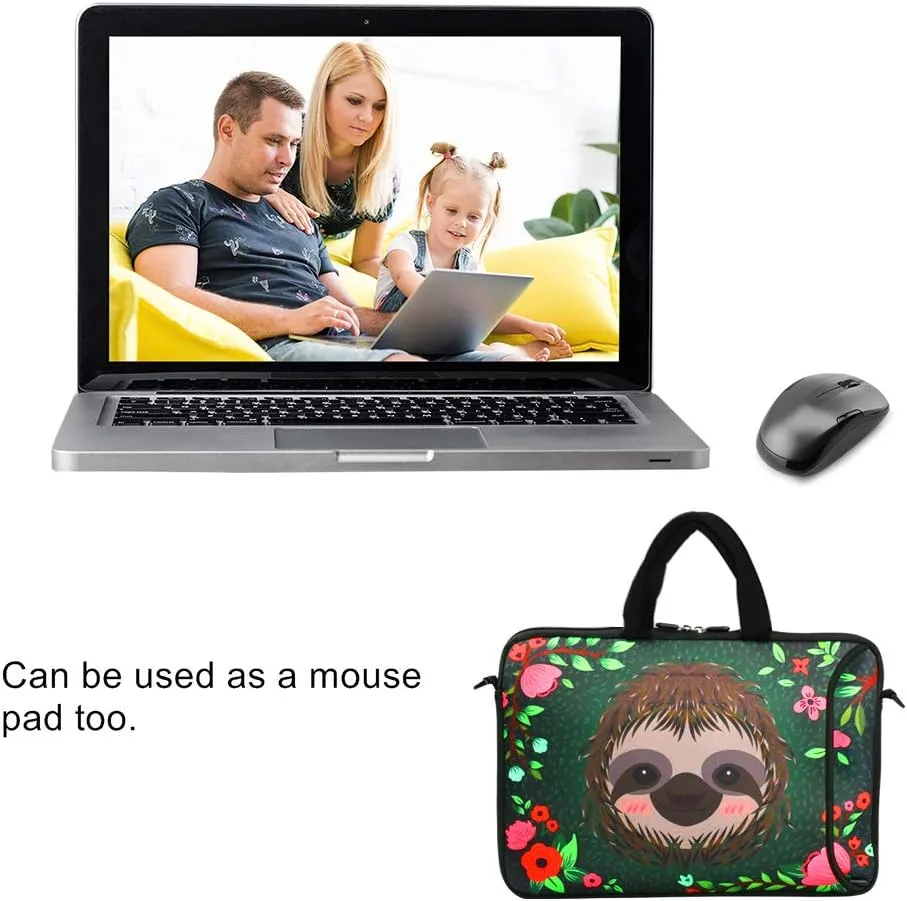 Violet Mist 14 Inch Laptop Shoulder Bag Laptop Sleeve 15 15.6 Inch Cute Sloth Pattern Laptop Carrying Case Notebook Shoulder Bag Pouch Neoprene Protective Tablet Computer Sleeve Handle, Sloth