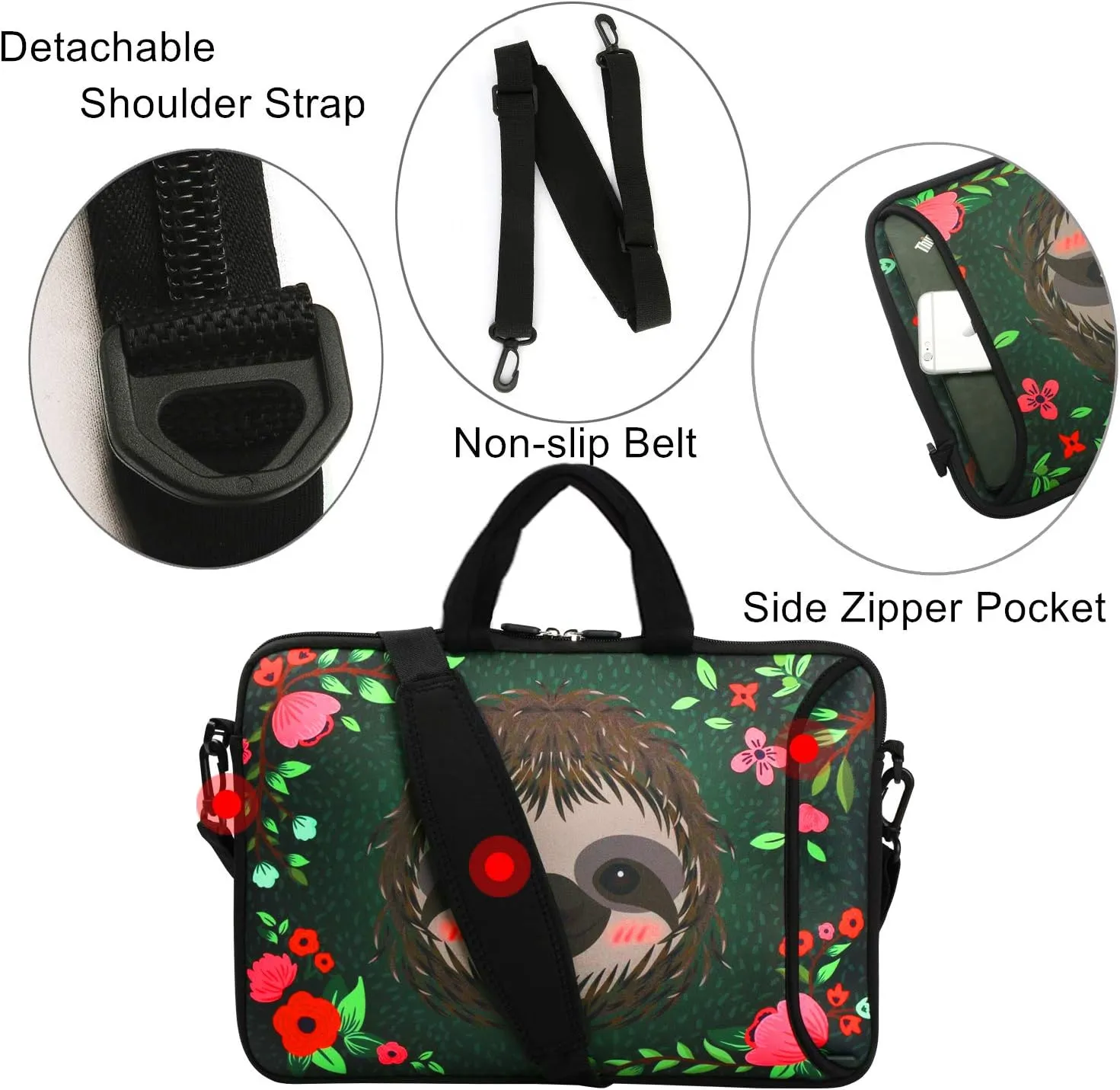Violet Mist 14 Inch Laptop Shoulder Bag Laptop Sleeve 15 15.6 Inch Cute Sloth Pattern Laptop Carrying Case Notebook Shoulder Bag Pouch Neoprene Protective Tablet Computer Sleeve Handle, Sloth