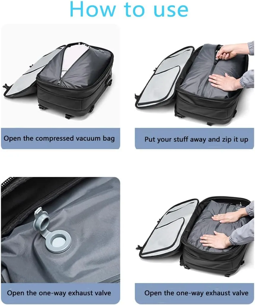 Voyagevac Vacuum Backpack for Travel, Air Travel Bag 2nd Gen, Anti-Theft and Wear-Resistant, Large Capacity (Dark Gray, No air pump)
