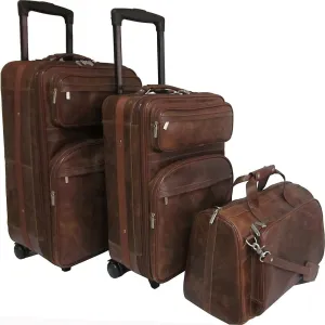 Waxy Brown Leather Three Piece Set Traveler