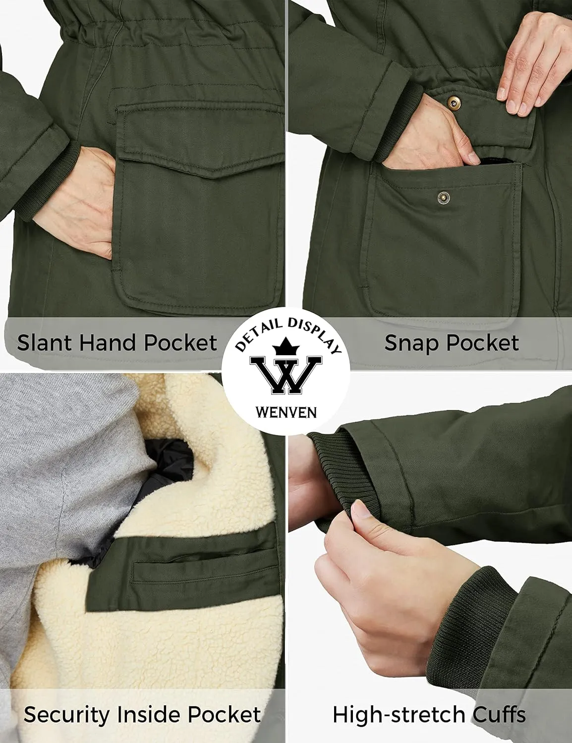 WenVen Women's Winter Warm Sherpa Lined Jacket Heavy Parka Coat with Hood