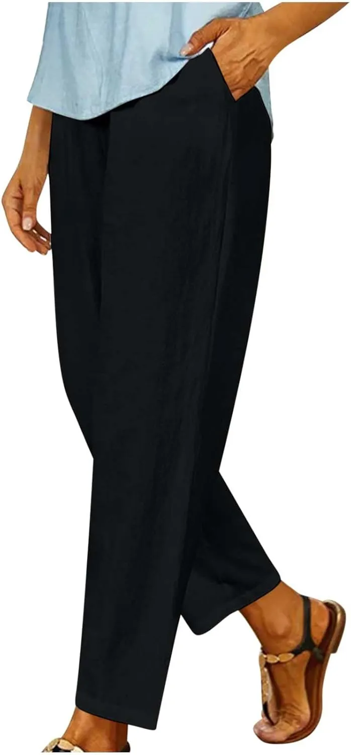 Wide Leg Pants Woman Vintage Loose Cotton Linen Summer Beach Pants Capris Pants Casual Plus Size Palazzo Long Lounge Trousers