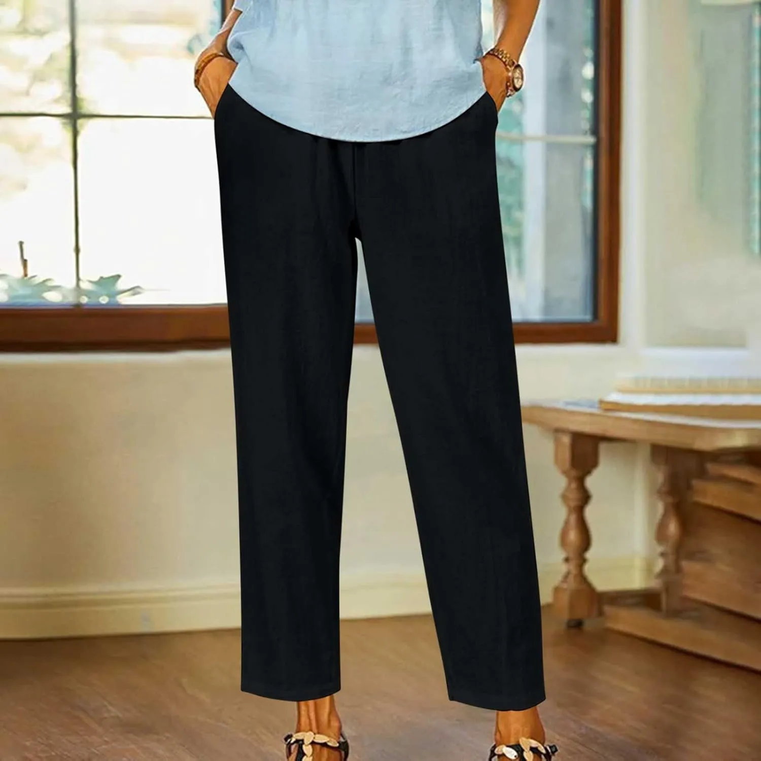 Wide Leg Pants Woman Vintage Loose Cotton Linen Summer Beach Pants Capris Pants Casual Plus Size Palazzo Long Lounge Trousers