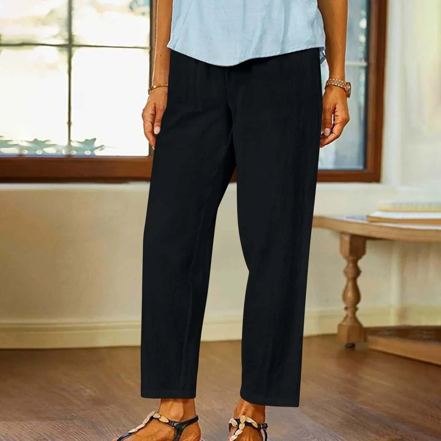 Wide Leg Pants Woman Vintage Loose Cotton Linen Summer Beach Pants Capris Pants Casual Plus Size Palazzo Long Lounge Trousers
