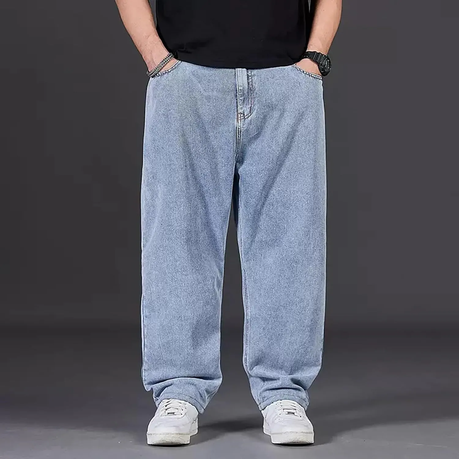 Wide Leg Streetwear Jeans for Men Joggers Loose Baggy Hip Hop Denim Pants Stylish Vintage Baggy Elastic Waist Jeans