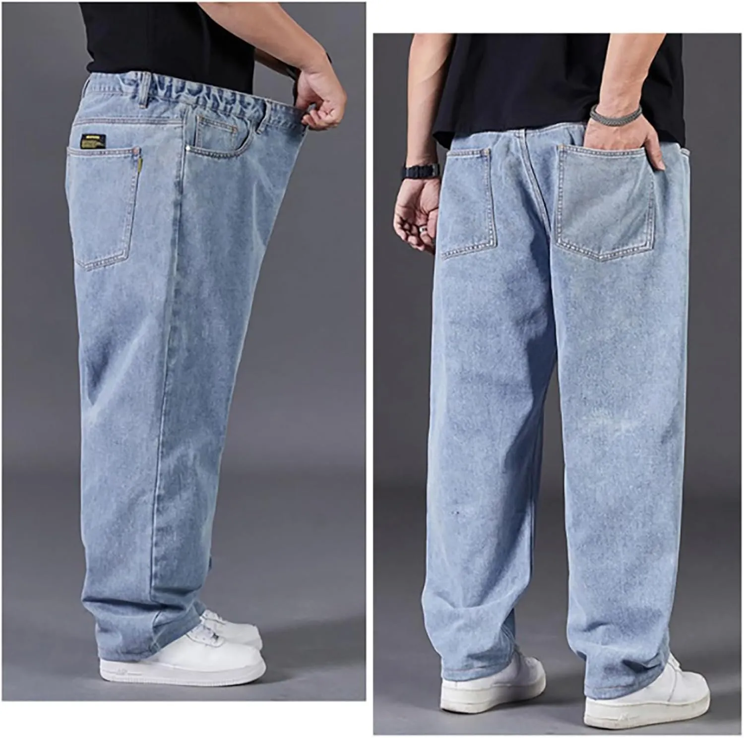 Wide Leg Streetwear Jeans for Men Joggers Loose Baggy Hip Hop Denim Pants Stylish Vintage Baggy Elastic Waist Jeans