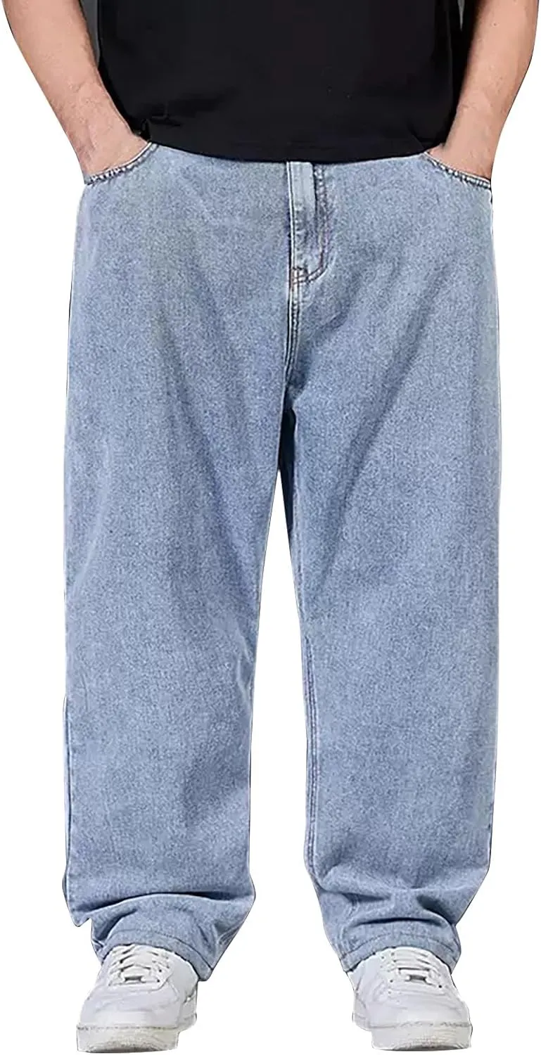 Wide Leg Streetwear Jeans for Men Joggers Loose Baggy Hip Hop Denim Pants Stylish Vintage Baggy Elastic Waist Jeans