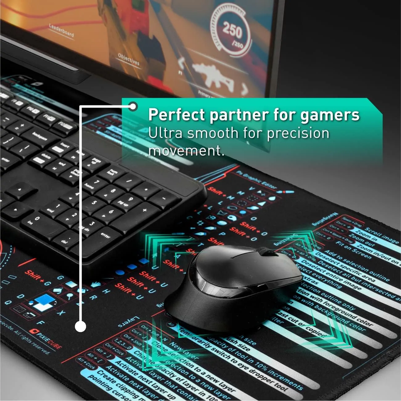 Windows, Office, Excel, Adobe Photoshop Shortcut Keys Extended Large Mouse Pad | Gaming Desk Mat for PC. Stitched Edge Non-Slip Base Mousepad, Keyboard Mat